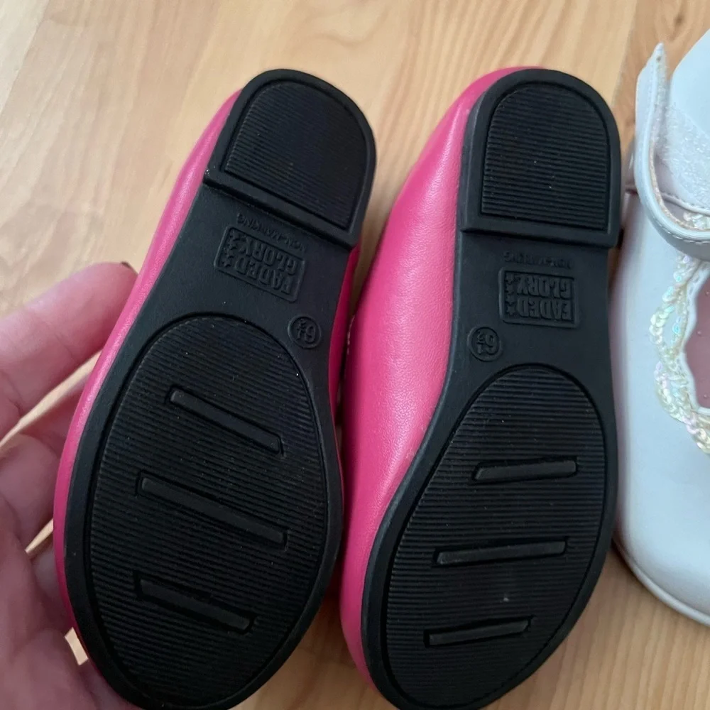 White Dress Shoes Pink Fancy Toddler Shoes Little Girl Shoes Sz 5 and 6.5